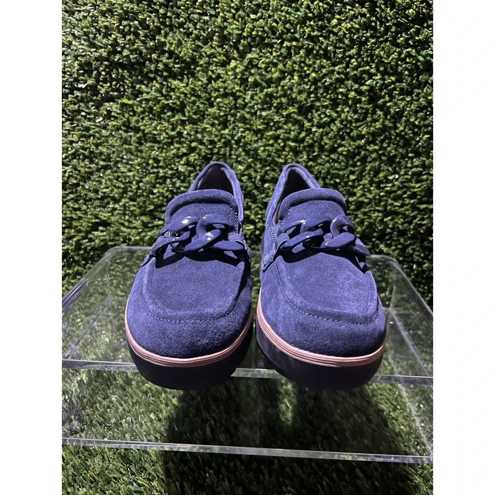 Clarks Zylah May Navy Suede Chain Loafers Platform Style Comfort Shoes Size 9M